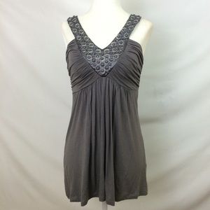 Soprano Gray Beaded  Embroidered Tank Top Large